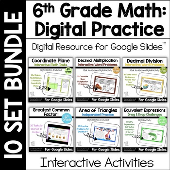 Preview of 6th Grade Math Practice or Review - DIGITAL Activities BUNDLE