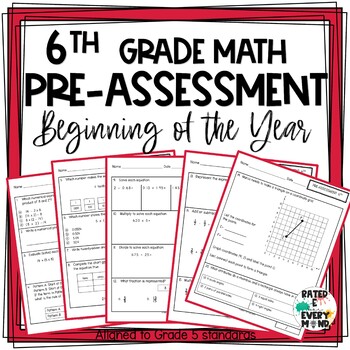 Preview of 6th Grade Math Pre-Assessment Beginning of Year Math Test