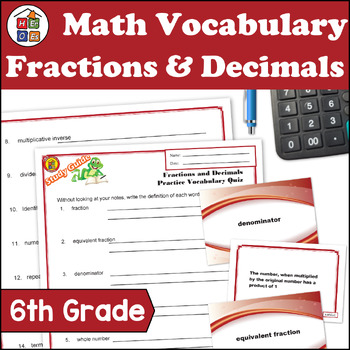 Preview of Fractions & Decimals | 6th Grade Pre-algebra Math Vocabulary Study Materials