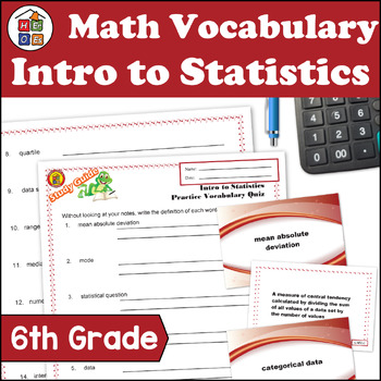 Preview of Intro to Statistics | 6th Grade Pre-algebra Math Vocabulary Study Materials Quiz