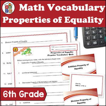 Preview of Properties of Equality | 6th Grade Pre-algebra Math Vocabulary Study Materials
