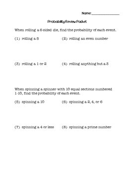 6th Grade Math Probability Review Packet by Middle School Math Man