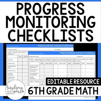 Preview of 6th Grade Math Progress Monitoring Checklists