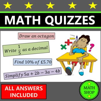 Preview of 6th Grade Math Quiz 7th Grade Math Worksheets Math Review Math Homework