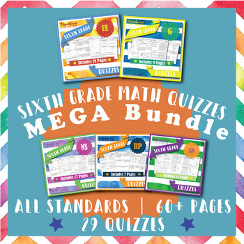 Preview of 6th Grade Math Quizzes Bundle ⭐ Common-Core Assessments