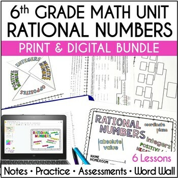 Preview of 6th Grade Math Rational Numbers Curriculum Unit Print and Digital Resources