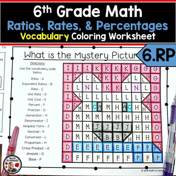 Preview of 6th Grade Math Vocabulary Coloring Worksheet for 6.RP