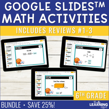 Preview of 6th Grade Math Spiral Review #1-3 Google Slides BUNDLE | End of Year Activities