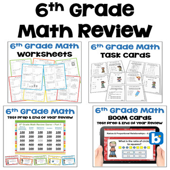 Preview of End of Year Review - 6th Grade Math Bundle with Worksheets, Task Cards and Games