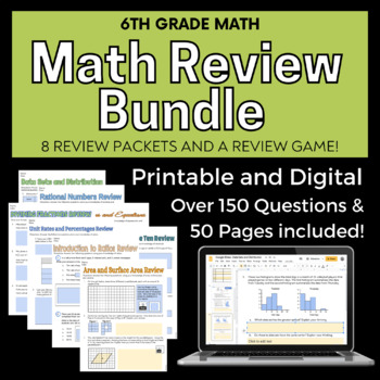 Preview of 6th Grade Math Review Bundle for ALL domains | Digital and Printable Versions