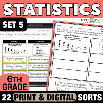 Preview of 6th Grade Math Review Data & Statistics Dot and Box Plots, Histograms Math Sorts