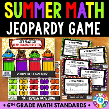 Preview of 6th Grade Fun End of the Year Math Review Activity Jeopardy Game Show Summer
