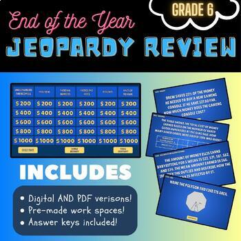 Preview of 6th Grade Math Review Jeopardy Game: Test Prep, End of the Year Review
