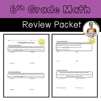 Preview of 6th Grade Math Review Packet & Key- Distance Learning