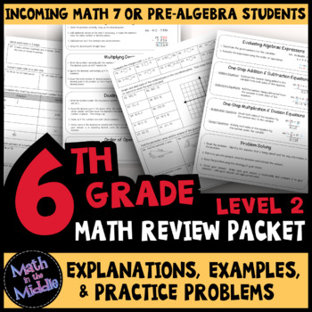 Preview of 6th Grade Math Review Packet Level 2 - End of Year Math Summer Packet