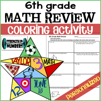 Preview of 6th Grade Math Review Personalized Star Coloring Activity