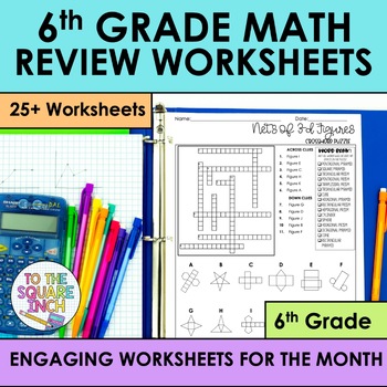 Preview of 6th Grade Math Review Worksheets | 6th Grade Math Test Prep Worksheets by Topic