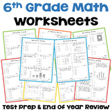 End of Year Review - 6th Grade Math Worksheets