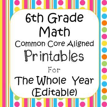 Preview of 6th Grade Math Review Worksheets Spiral Review Assessments Common Core End Year