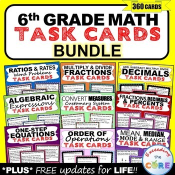 Preview of 6th Grade Math SKILLS FLUENCY & WORD PROBLEM TASK CARDS {BUNDLE}: end of year