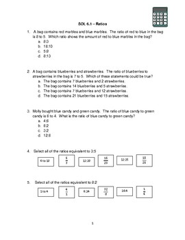 6th Grade Math SOL Review by Standard UPDATED - 2016 SOLs | TpT