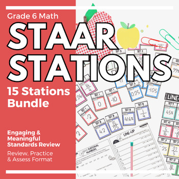 Preview of 6th Grade Math STAAR Stations Bundle - TEKS Year-End Review & STAAR Practice