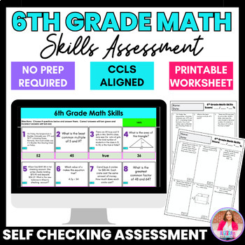 Preview of 6th Grade Math Skills Digital Self Checking Baseline Assessment Printable Work