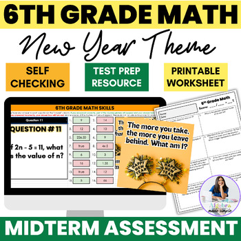 Preview of 6th Grade Math Skills Midterm Assessment New Year Eve Test Digital Exam Google