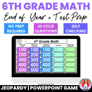 Preview of 6th Grade Math Skills End of Year Review Test Prep PowerPoint Game Jeopardy EOC