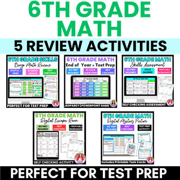 Preview of 6th Grade Math Skills  Test Prep Bundle End of the Year Review Assessments