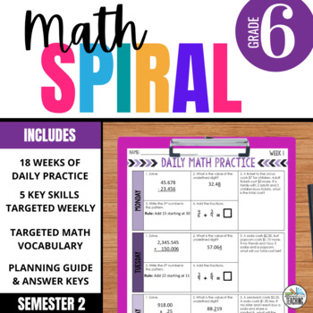 Preview of 6th Grade Math Spiral Review: 18 More Weeks of Daily Warm Ups or Bell Ringers 