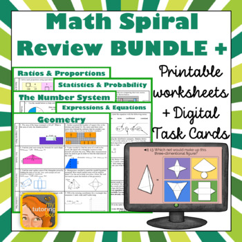 Preview of 6th Grade Math Spiral Review BUNDLE Plus Boom Cards