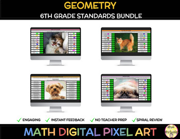 Preview of 6th Grade Math Spiral Review Bundle Geometry Self-Checking Bundle