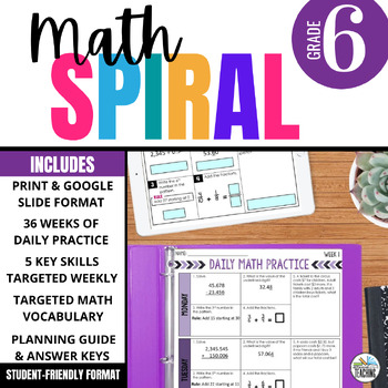 Preview of 6th Grade Math Spiral Review: Daily Warm-Ups, Bellwork/Bellringers, Homework
