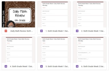 Preview of 6th Grade Math Review Google Forms June Morning Bell Work Digital Resoures