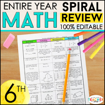 Preview of 6th Grade Math Review - Spiral Math Homework, Warm Ups, Progress Monitoring