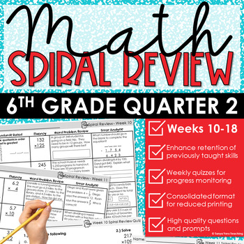 Preview of 6th Grade Math Spiral Review | Math Test Prep | Math Morning Work (Quarter 2)