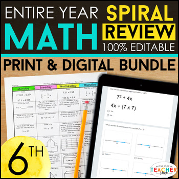 Preview of 6th Grade Math Spiral Review & Quizzes | DIGITAL & PRINT