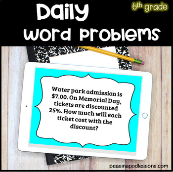Preview of 6th Grade Math Spiral Review Word Problems Google Slides Task Cards Test Prep
