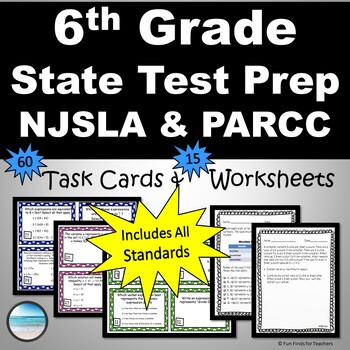 Preview of 6th Grade Math State Test Prep NJSLA PARCC Math Review Task Cards & Worksheets