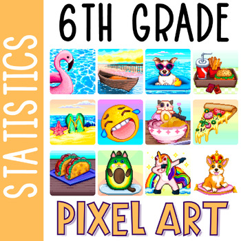 Preview of 6th Grade Math Statistics Pixel Art Activity Bundle for 6.SP