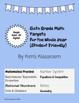 Preview of 6th Grade Math Targets for Students (whole year)