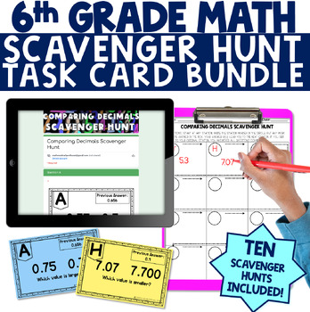 Preview of Math Task Card Scavenger Hunt Review Activities 6th Grade Math
