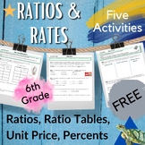 (Free) 6th Grade Ratios, Rates, Unit Price, Ratio Tables &