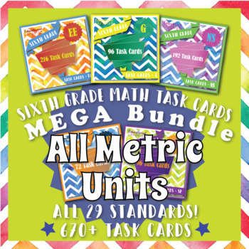 Preview of Math Task Cards ⭐ 6th Grade MEGA Bundle ⭐ ALL METRIC UNITS