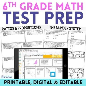 Preview of 6th Grade Math Test Prep Bundle: Practice, Review, and Assess