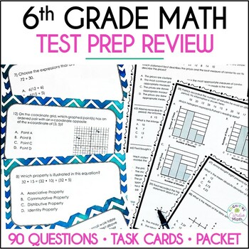 Preview of 6th Grade Math End of Year Review, Test Prep Worksheets & Task Cards