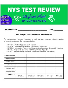 Preview of 6th Grade Math Test Prep - NGSS 5th Grade Post Test Standards w/ Item Analysis