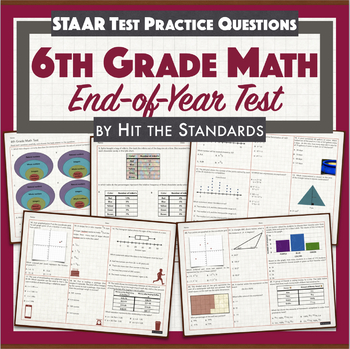 Preview of 6th Grade Math Test Standard Based Review Benchmark Pretest STAAR End of Year