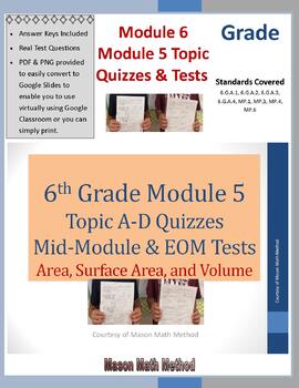 Preview of 6th Grade Math Tests & Quizzes Module 5 Area, Surface Area, Volume DISTANCE